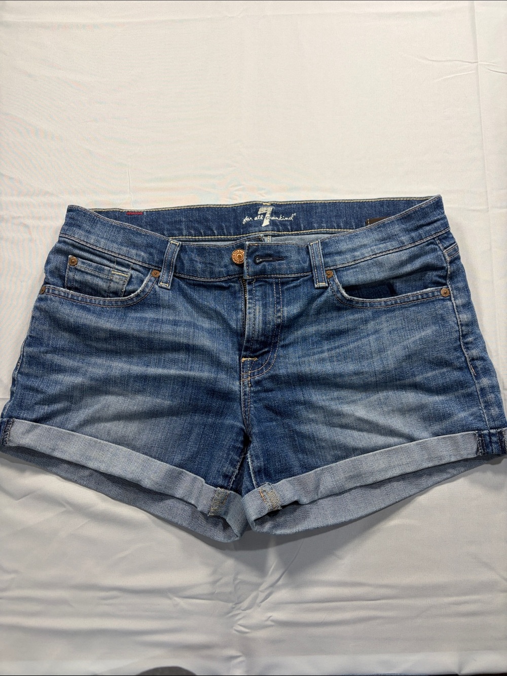 7 For All Mankind Blue Rolled-Hem Denim Shorts size 28